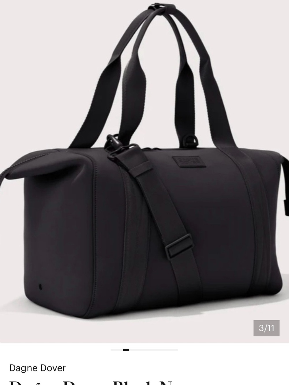 Dagne Dover large Black Neoprene Duffel with Removable Strap